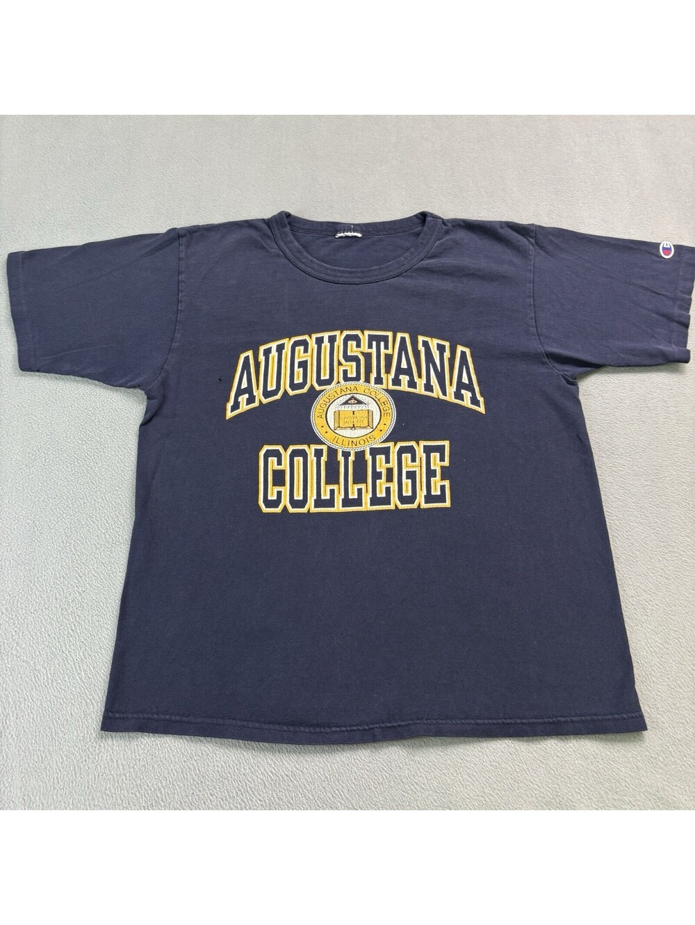 Vintage 90s Champion Augustana College Illinois T Shirt Medium Boxy Fit Blue